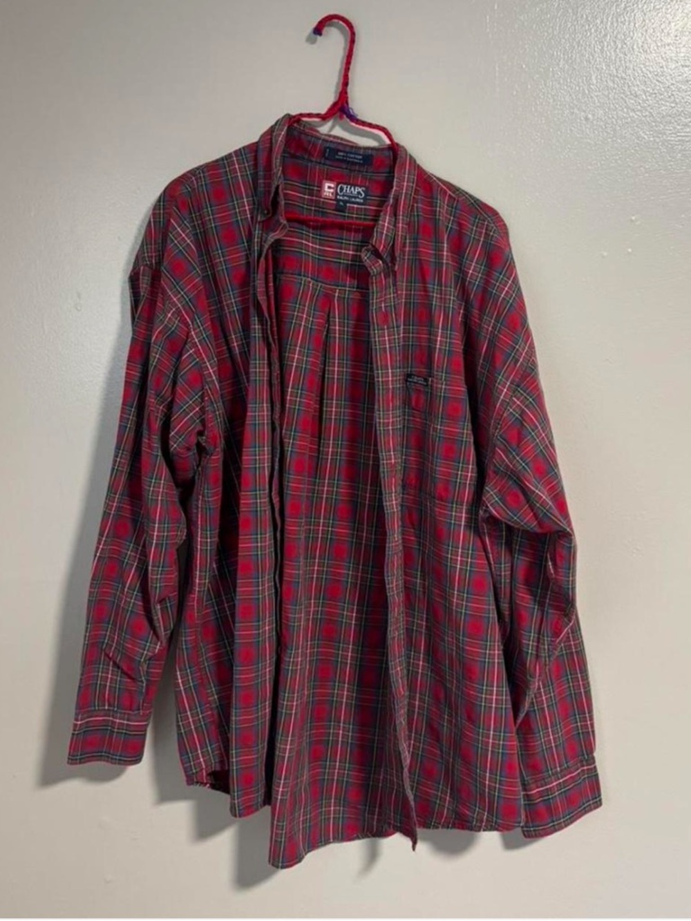 Chaps Men's Red and Green Plaid Button-Down Shirt Men’s XL